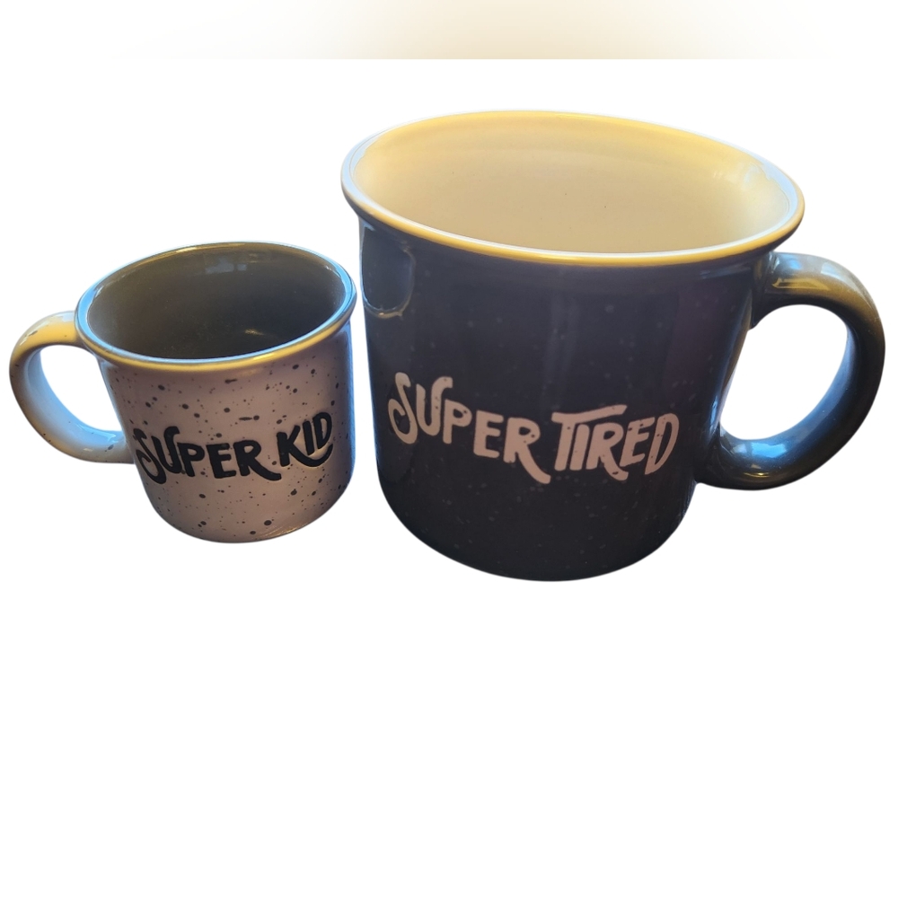 Mom & Kid Super Tired and Super Kid Mug Set